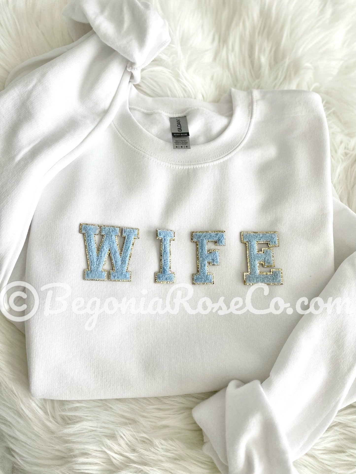 WIFEY patch sweatshirt sand color aqua patches - engagement party gift