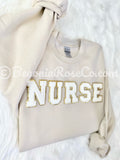 NURSE patch sweatshirt in black with cream white chenille letters - nurse thank-you gift