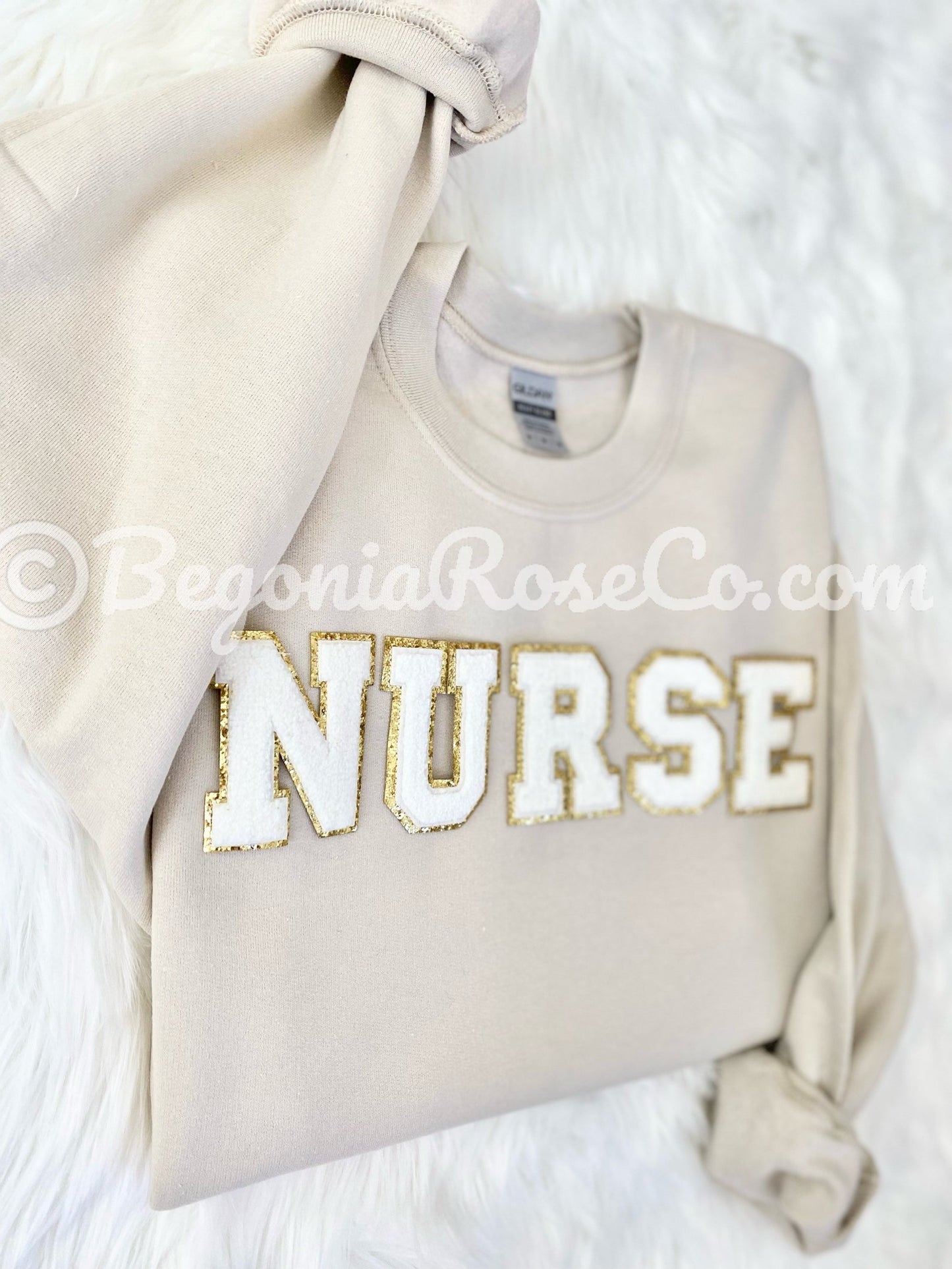 NURSE patch sweatshirt in black with cream white chenille letters - nurse thank-you gift