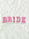 BRIDE chenille letter patches all colors displayed bridal shower sew-on set