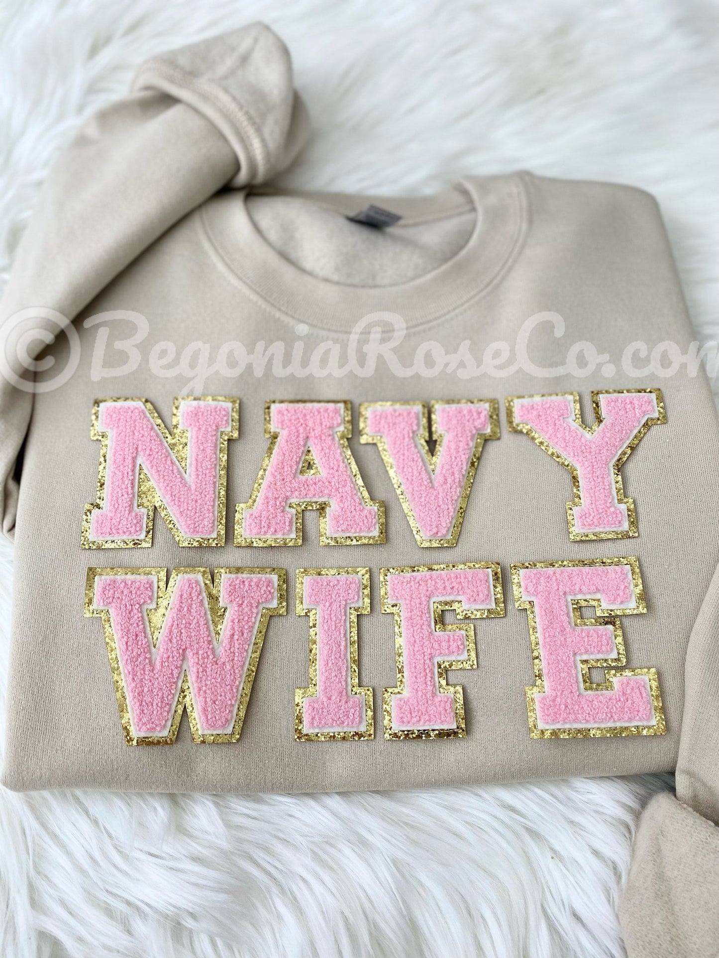 NAVY WIFE letter patch sweatshirt cream white patch wifey sweatshirt