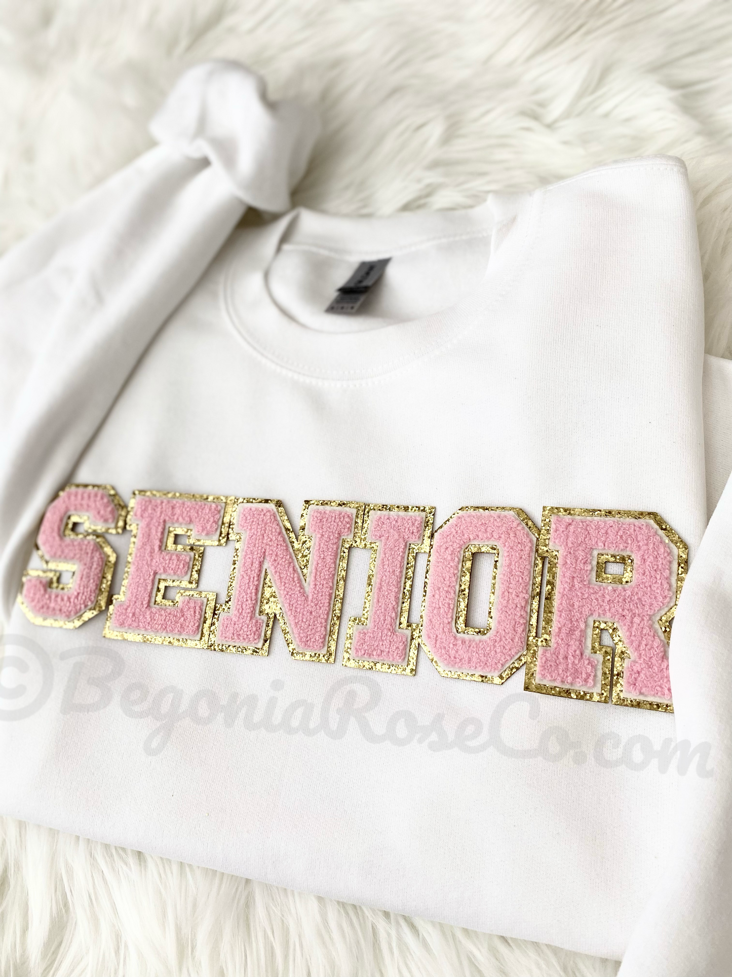 SENIOR chenille patch crewneck sweatshirt sand color - high school senior gift