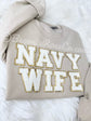 NAVY WIFE patch crewneck sweatshirt in grey - homecoming shirt
