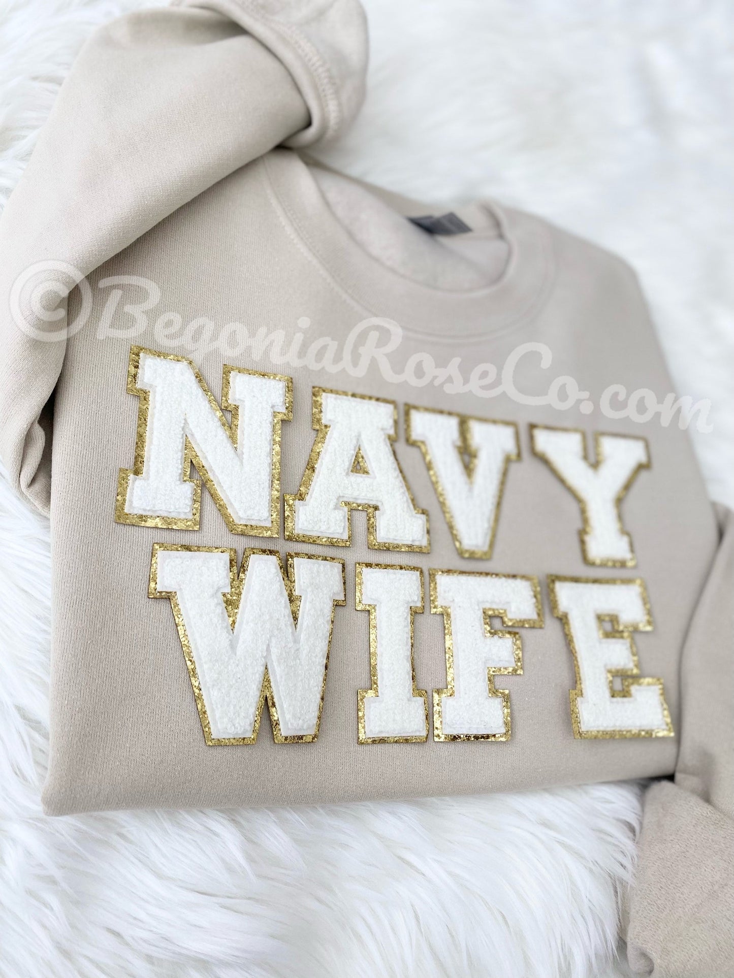 NAVY WIFE patch crewneck sweatshirt in grey - homecoming shirt
