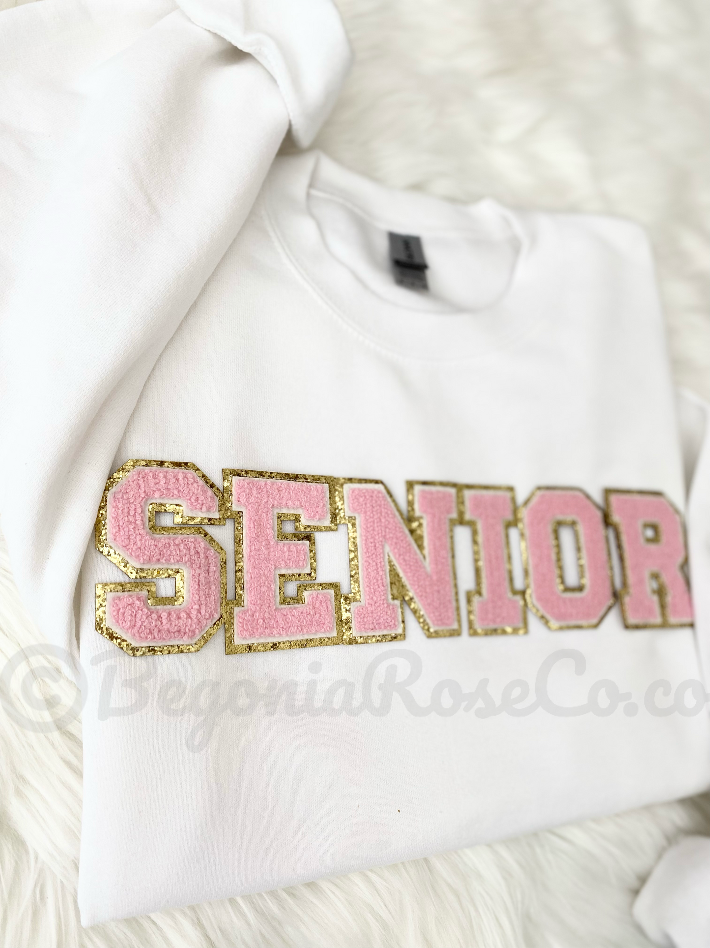 SENIOR chenille patch crewneck sweatshirt white - class of 2023 graduation gift