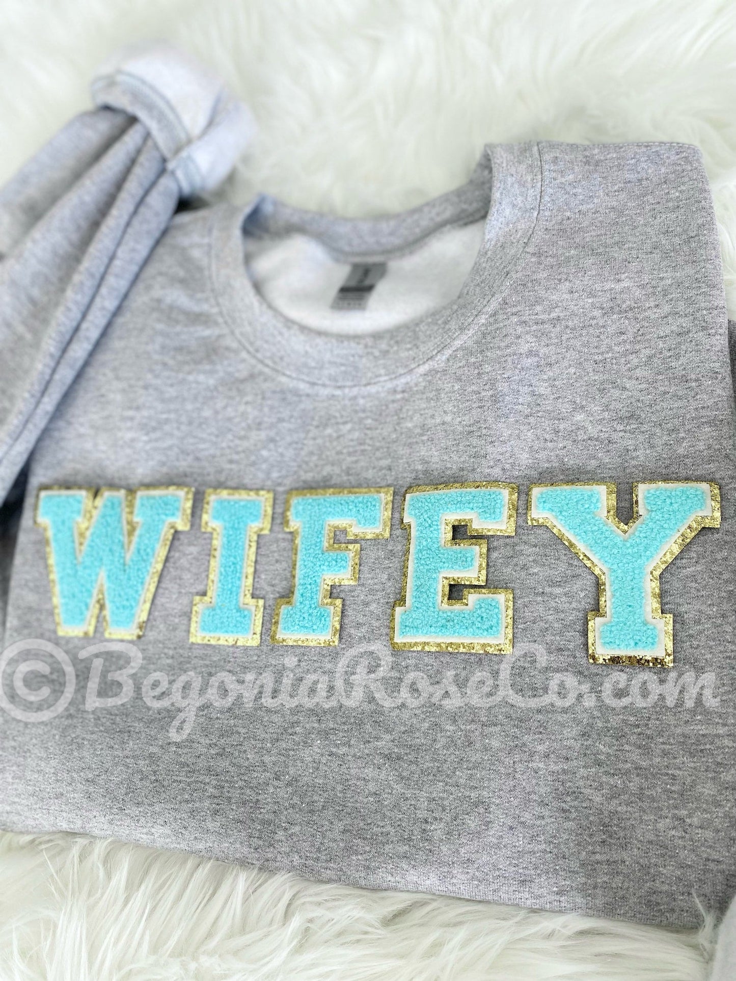 WIFE WIFEY patch sweatshirt gift wrap bridal shower gift packaging