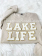 LAKE LIFE letter patch sweatshirt cream white patch detail close-up