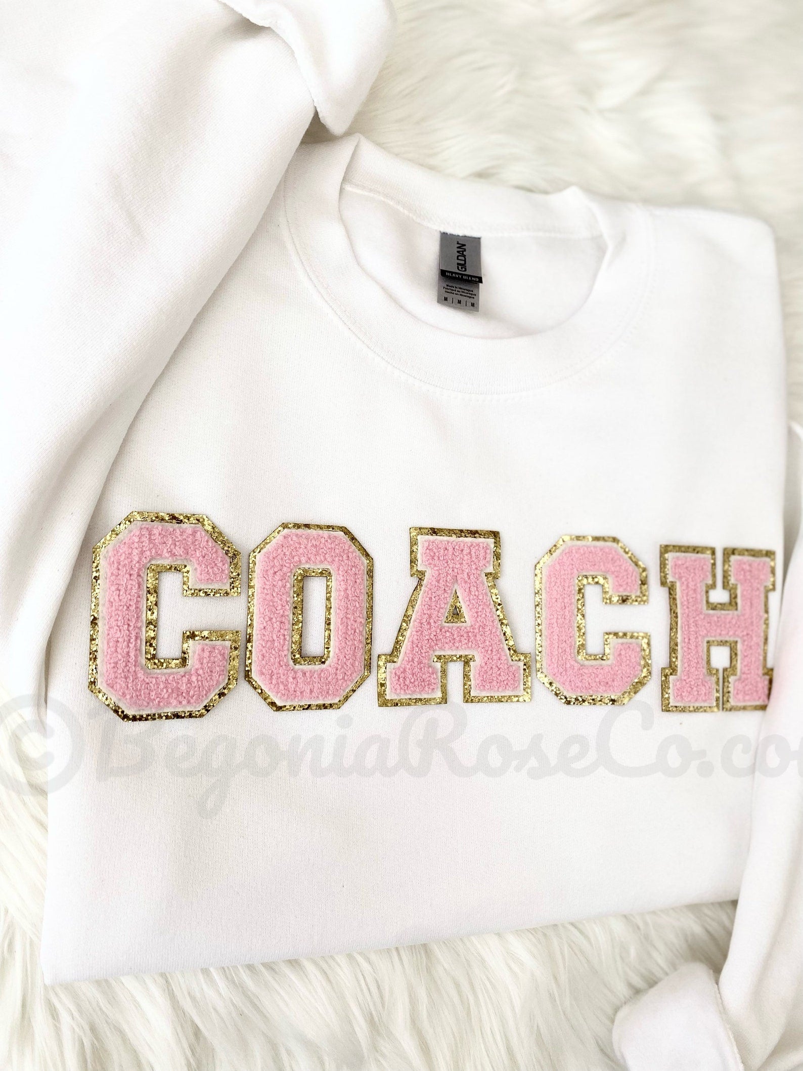 COACH patch sweatshirt grey with light pink chenille letter patches
