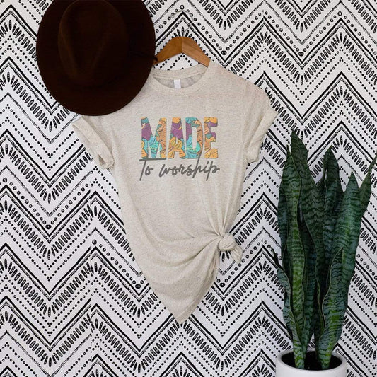 Made to Worship Floral Graphic Tee Christian gift vintage-style triblend shirt