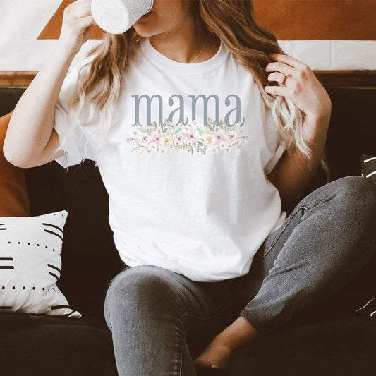 Mama floral graphic tee close-up - vintage floral mama shirt gift for her